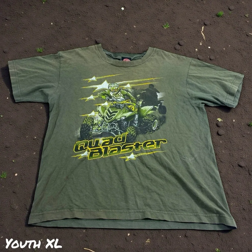 VTG Rudeboyz T-Shirt Youth X-Large Green Graphic Tee Quad Blaster Y2K Racing XL‎